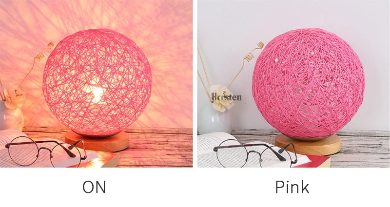 Horsten Wooden Table Lamp 20cm Multiple Colors Linen Woven Ball Lampshade Bedroom Bedside Lamp Wooden Desk Light  (7)