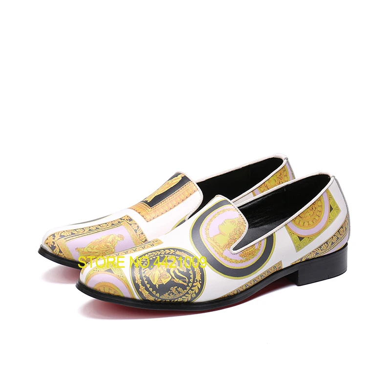 

Printed Man Gentle Hip Hop Fashion Shoes 2018 Autumn New High Quality Real Leather Pointed Toe Fashion Party Dress Shoes