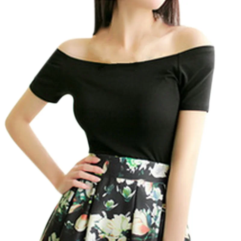 

Summer Women Sexy olid Color Tops Off Shoulder Shirt Short Sleeve Ladies Casual GDD99