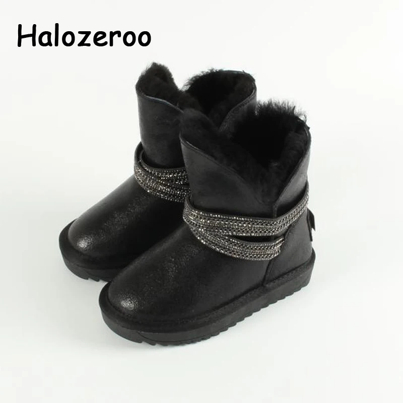 

Sheepskin Winter Baby Girls Fur Snow Boots Children Genuine Leather Boots Toddler Black Boots Kids Warm Shoes Boys Brand Shoes