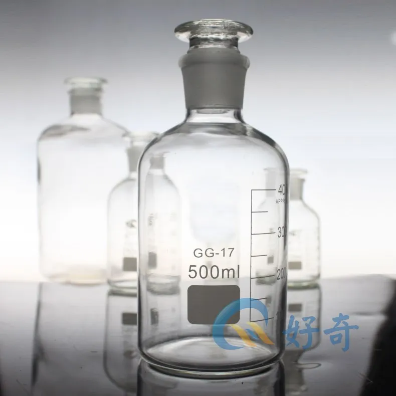 Transparent scale mouth bottle 500ml glass cover grinding mouth stopper chemical experiment