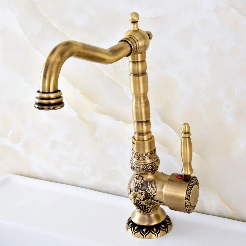 Vintage Retro Antique Brass Single Handle One Hole Bathroom Kitchen Basin Sink Faucet Mixer Tap Swivel Spout Deck Mounted msf128