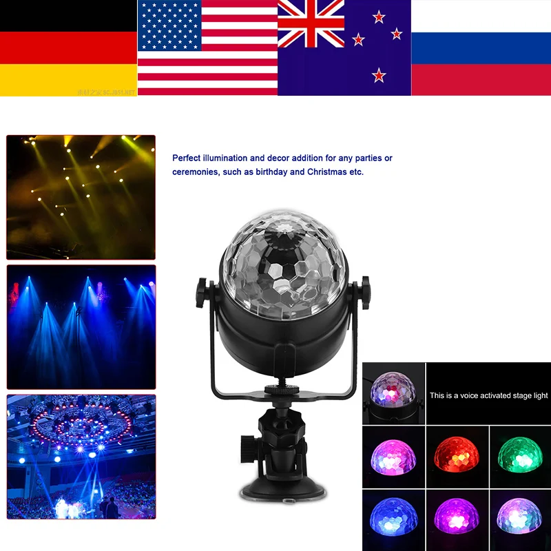 

LED Stage Light USB Rechargeable Crystal Magic Ball Mini LED Light Auto Voice Activated Lamp for Stage Disco Party Club DJ Lumie
