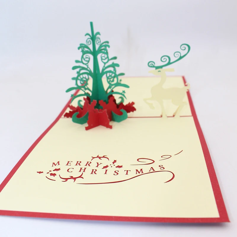  3D Handmade 2019 Merry Christmas Tree Lucky Deer Paper Invitation Greeting Cards PostCard Happy New - 32913535669