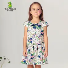 

2015 Summer Short sleeve Bowknot Flower Baby Girls Dresses Cotton Teenage White Floral A-line Children Clothing Kids Clothes