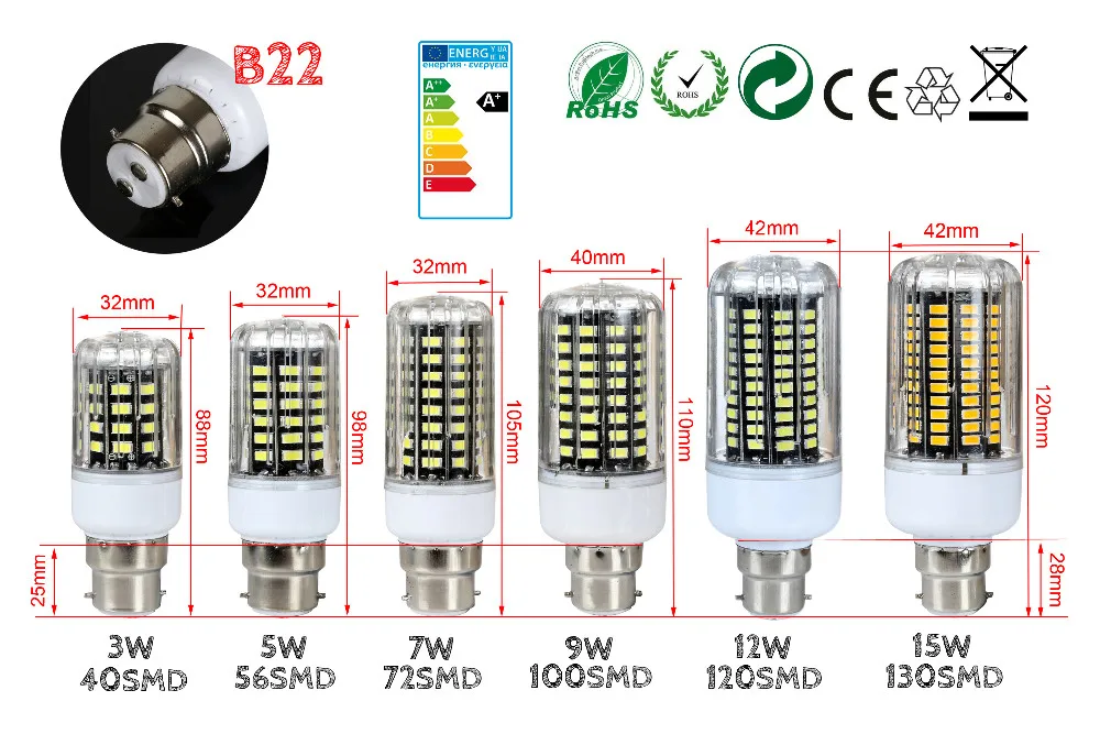 E14 E27 G9 GU10 B22 5736 SMD лампа Кукуруза лампы 85-265V 3W 5W 7W 9W 12W Светодиодный свет энергосберегающие лампы