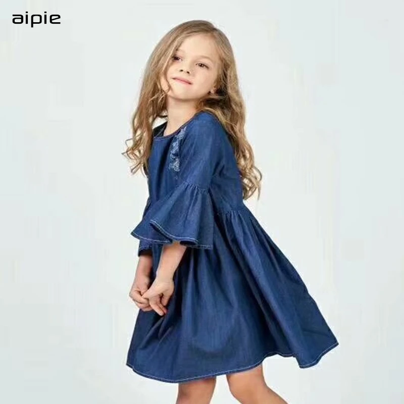 Модный дизайн, летние детские платья для девочек, Европейская и американская Стильная джинсовая ткань, хлопок, очень мягкая и крутая