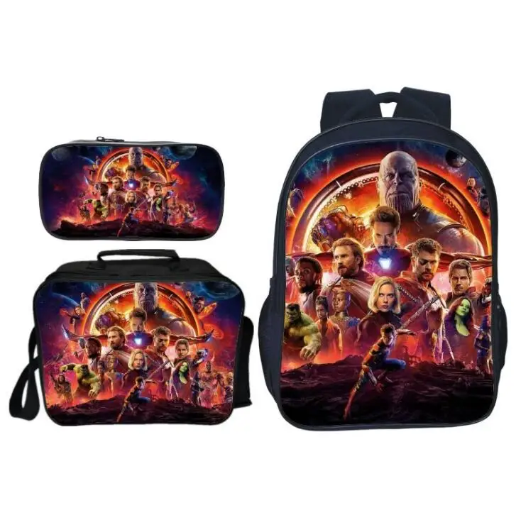 

3Pcs/Set Hot Sale Printing Cartoon Avengers Kids Baby School Bags Thanos School Backpack Hero Children Schoolbag for Boy Bookbag