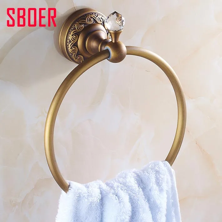 

High quality crystal Antique brass towel rings for WC washroom public areas
