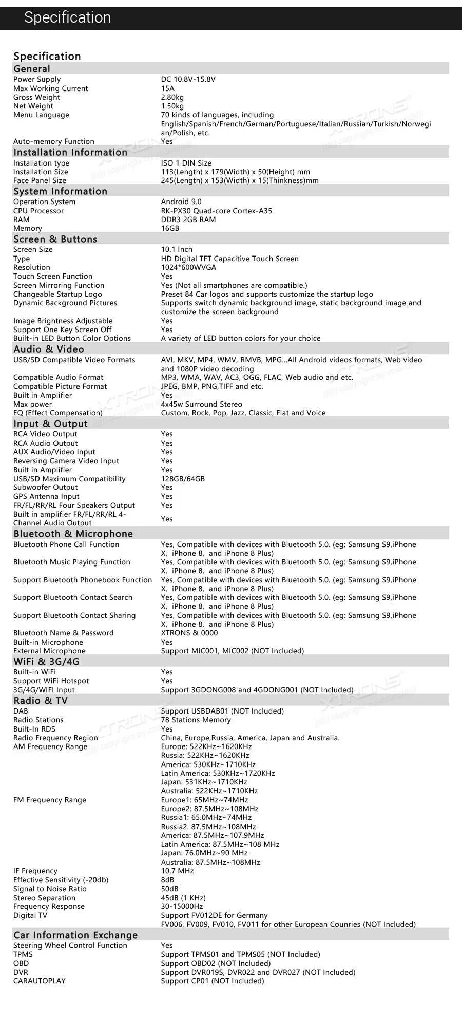 Perfect XTRONS 1 Din 10.1