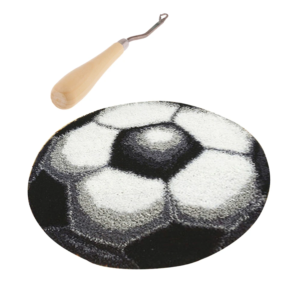 Football Latch Hook Kits Rugs DIY Craft Needle Embroidery Rugs for Kids Children, 50 x 50cm
