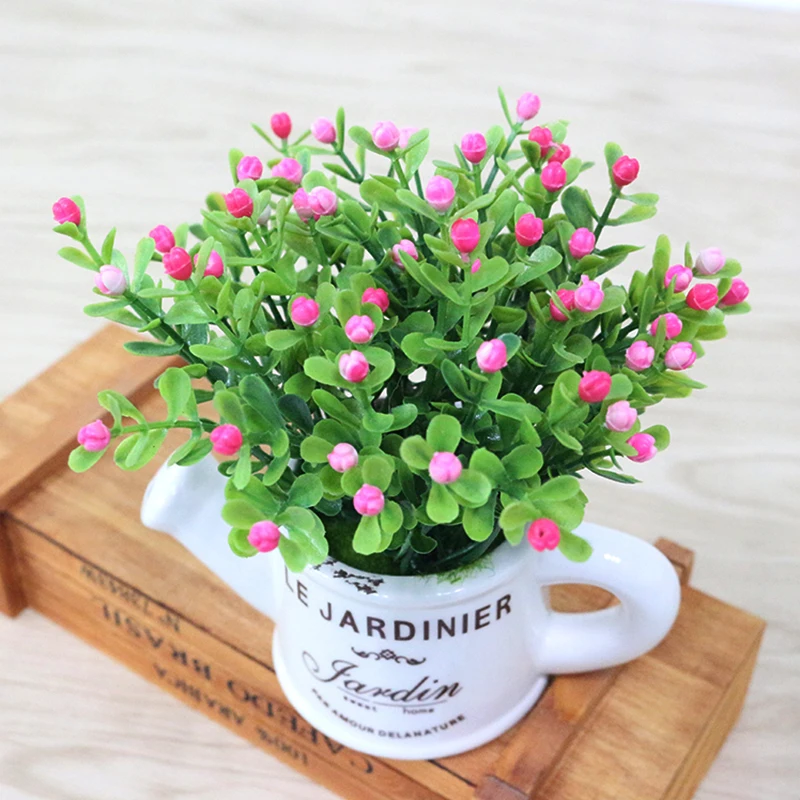 artificial plastic flowers with Ceramics vase cute artificial flower set home decoration for wedding flowers decoration (9)