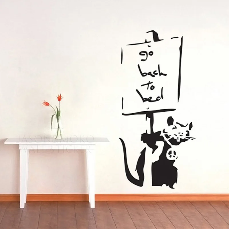 

Banksy Style Go Back to Bed Rat Mouse Mice Note Cool Wall Stickers Decal Mural Wallpaper Bedroom Home Decoration Art 58*120CM