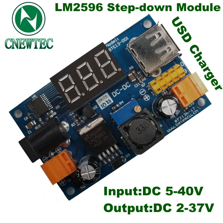

New LM2596 DC 4.5~40 to 1.25-37V Adjustable Step-Down Power Module + LED Voltmeter + USB port +2.54mm needle easy use BTE13-001