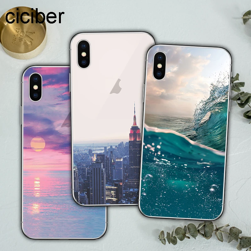 ciciber Landscape Scenery Ocean Sunset Soft Silicon Phone Cases Cover For iPhone Case 7 6 8 6s Plus 5S X XS Max XR Starry Sky