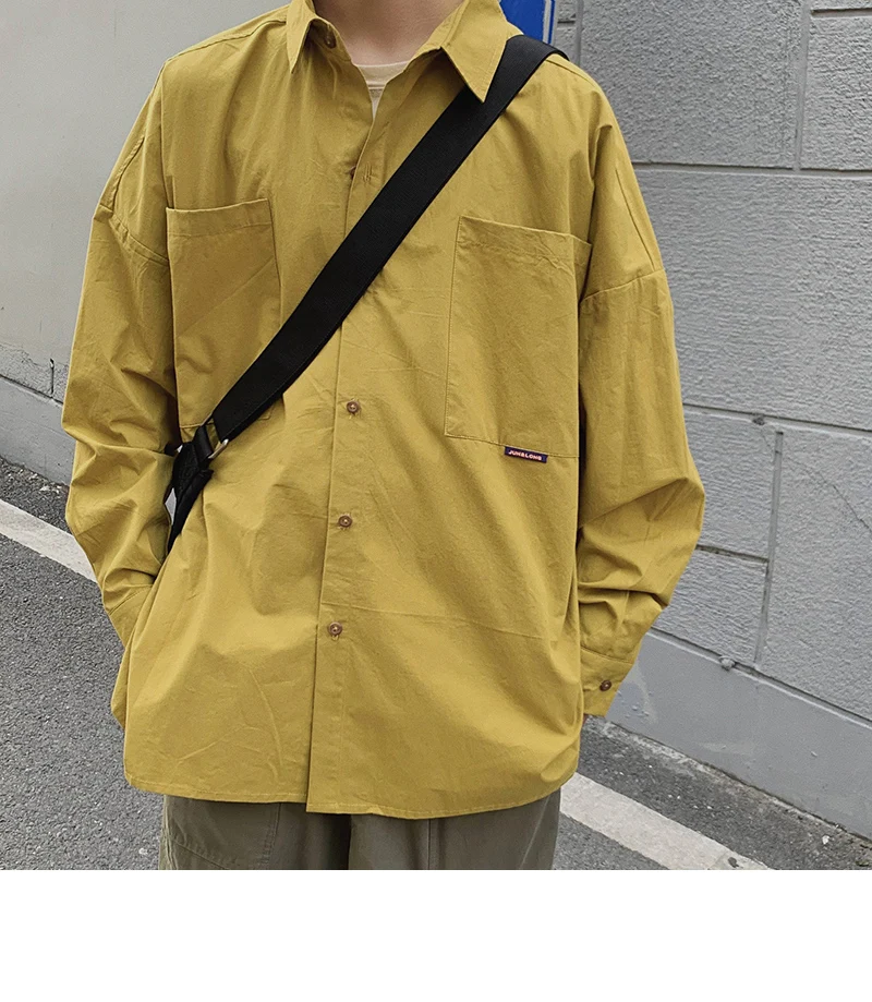 LAPPSTER Мужская Уличная рубашка Харадзюку карго Повседневная винтажная рубашка на пуговицах корейская модная Свободная рубашка цвета хаки с длинным рукавом