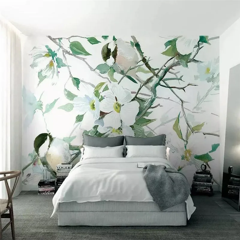 

Fresh flowers and birds watercolor TV background wall custom high-end mural factory wholesale wallpaper mural photo wall