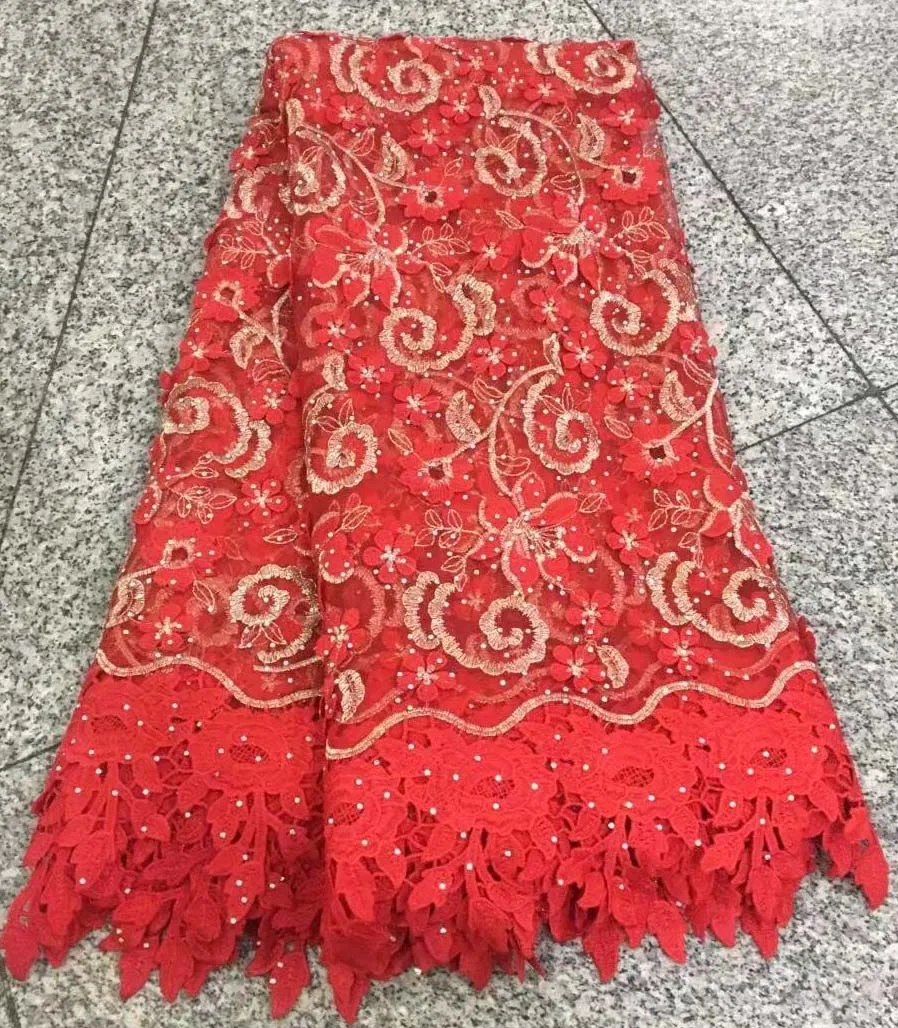 

red nigerian wedding african french lace with stones fabric high quality embroidered tulle lace 5yard