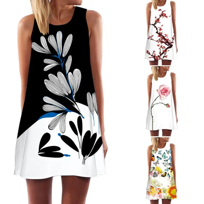 Летнее платье для женщин с цветочным принтом шифоновое без рукавов в стиле бохо