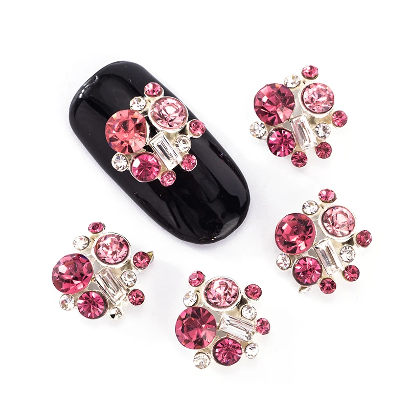 

10Pcs/Lot 3D Alloy Dark Pink Different Size Rhinestone Mix Design Accessories For Manicure Nail Art Decorations TN1866