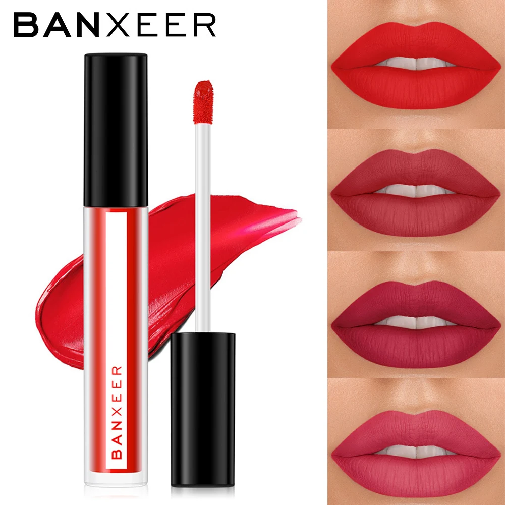 

BANXEER Women Matte Lipgloss Velvet Liquid Lipstick Waterproof Lip Tint Full Rich Lips Makeup Tool Dating Accessories ---MS