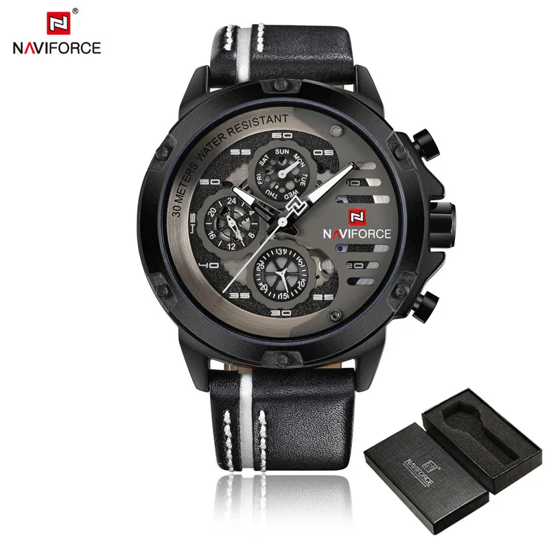 Relogio Masculino NAVIFORCE 9110 мужские часы лучший бренд класса люкс Золотые спортивные водонепроницаемые военные кварцевые кожаные часы на запястье мужские часы - Цвет: NA911002 with box