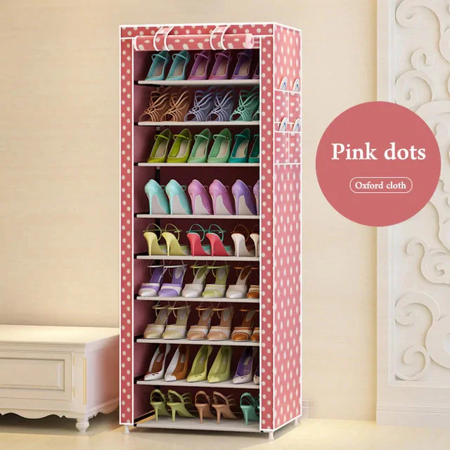 10 Круглый Ланч-бокс простой пыле обувной стеллаж для выставки товаров для дома большой Ёмкость для хранения обуви мебельные полки шкафа прихожей обувь органайзеры Space Saver - Цвет: Pink Dots
