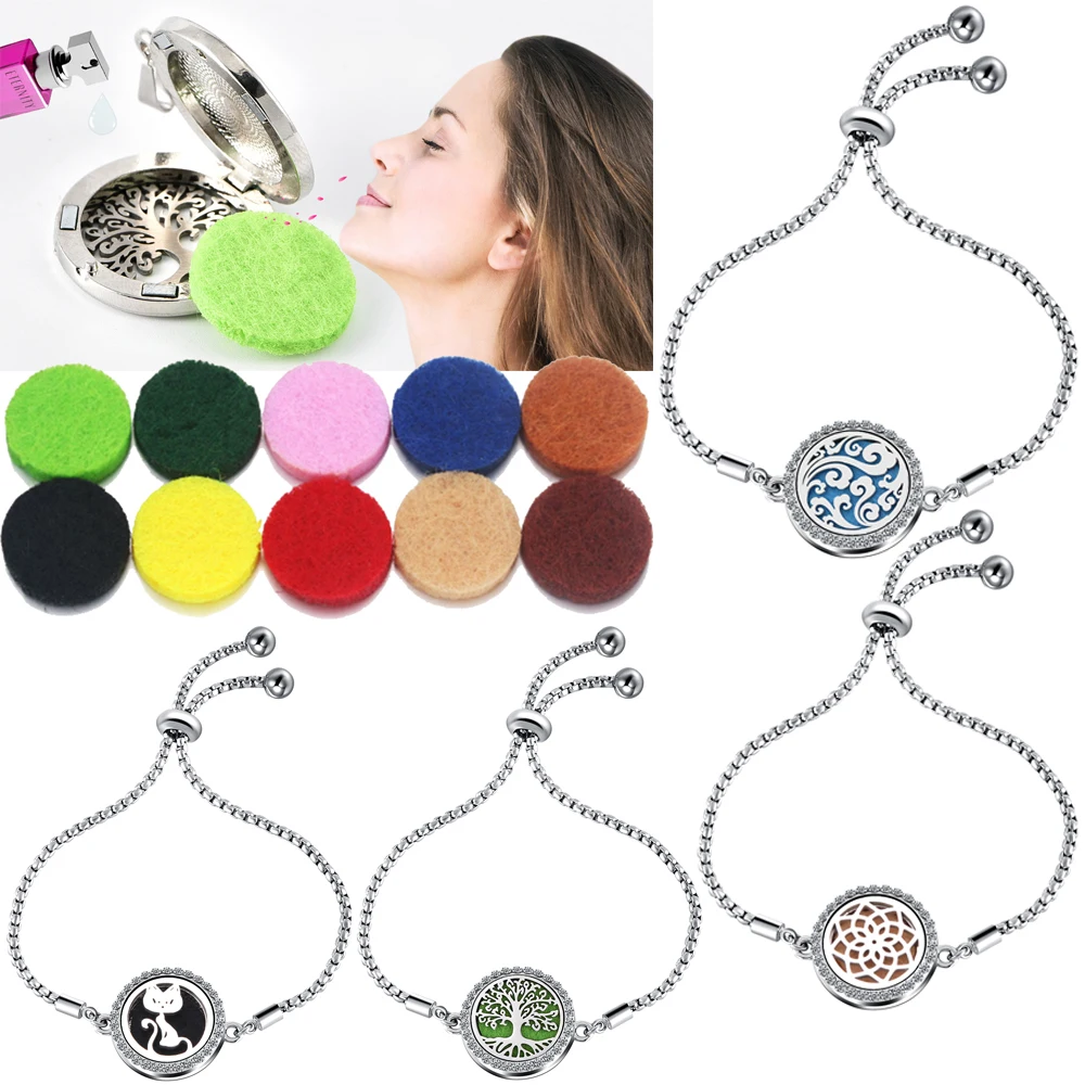 

Mixed style Full zircon Stainless Steel Aromatherapy Bracelet Adjustable Magnetic Essential oil Diffusing Bracelet for Women