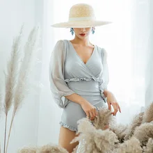 Купальная одежда, купальный костюм, женский цельный купальный костюм, женский закрытый купальник, Новая Сексуальная фея, длинный рукав, однотонный спандекс Sierra