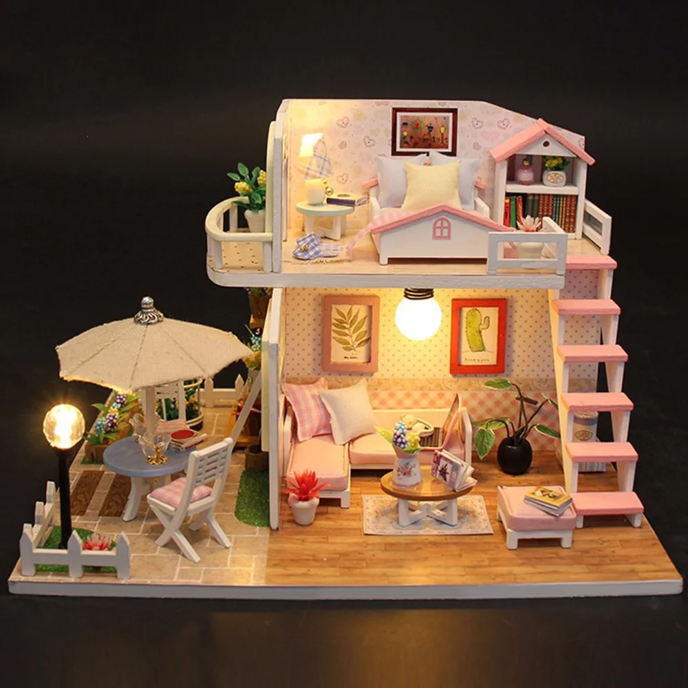 DIY Doll House Furniture Miniature Wooden Doll Houses Miniature dollhouse balcony Furniture Kit Toys for children Christmas Gift DIY Doll House Furniture Miniature Wooden Doll Houses Miniature dollhouse balcony Furniture Kit Toys for children Christmas Gift