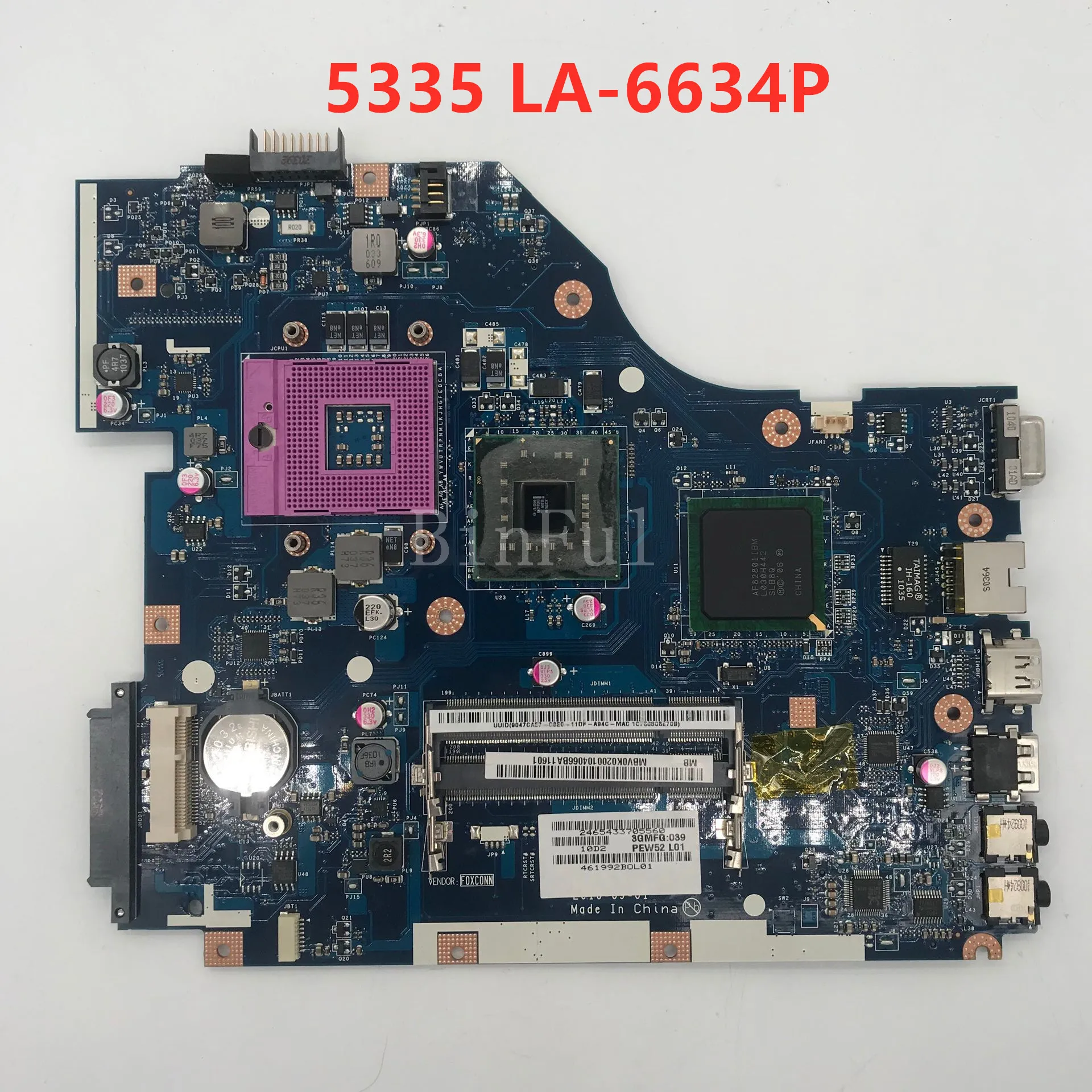 

High quality For 5335 Laptop motherboard PEW52 LA-6634P 100% full Tested