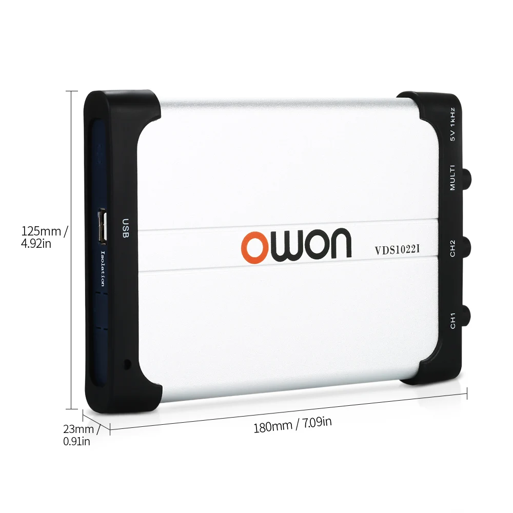 Owon VDS1022I двухканальный осциллограф осциллографы для ПК Виртуальный USB осциллограф 25 МГц полоса пропускания 100 м/с частота дискретизации