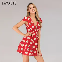 EAVACIC летнее платье для женщин 2019 повседневные V образным вырезом цветочный принт пляжное короткое короткий рукав Сарафан