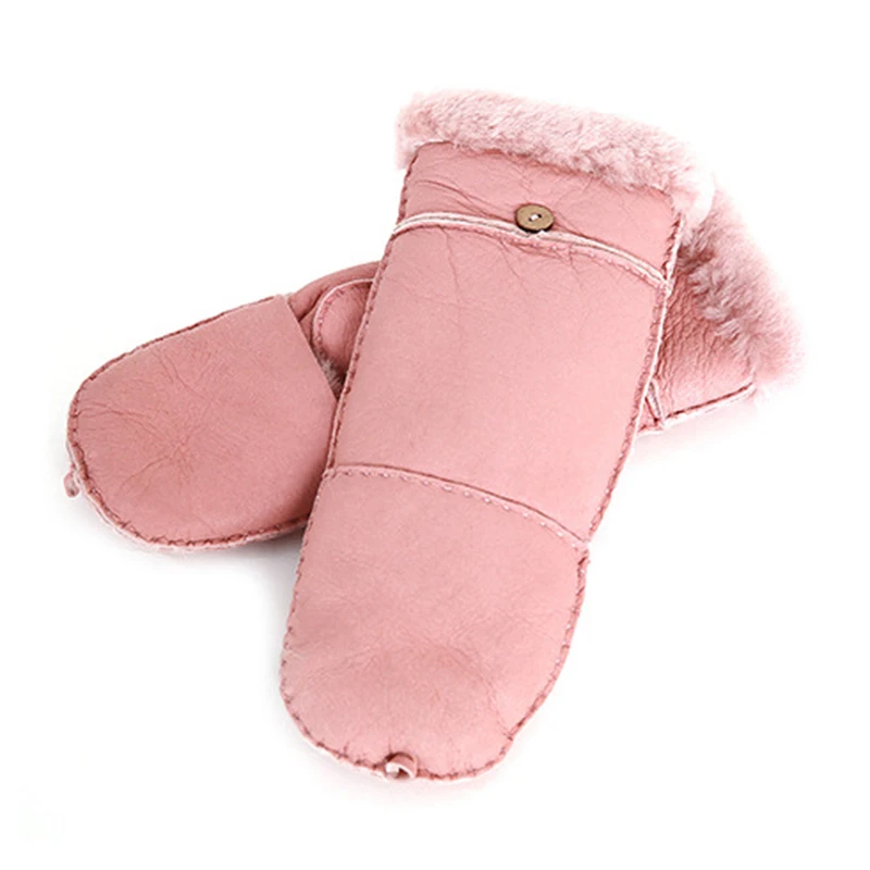 

Fashion Women Gloves Winter Warm Velvet Fashion Sheepskin One Thicken Finger Breathable Real Leather Winter Ski Mitten Gloves