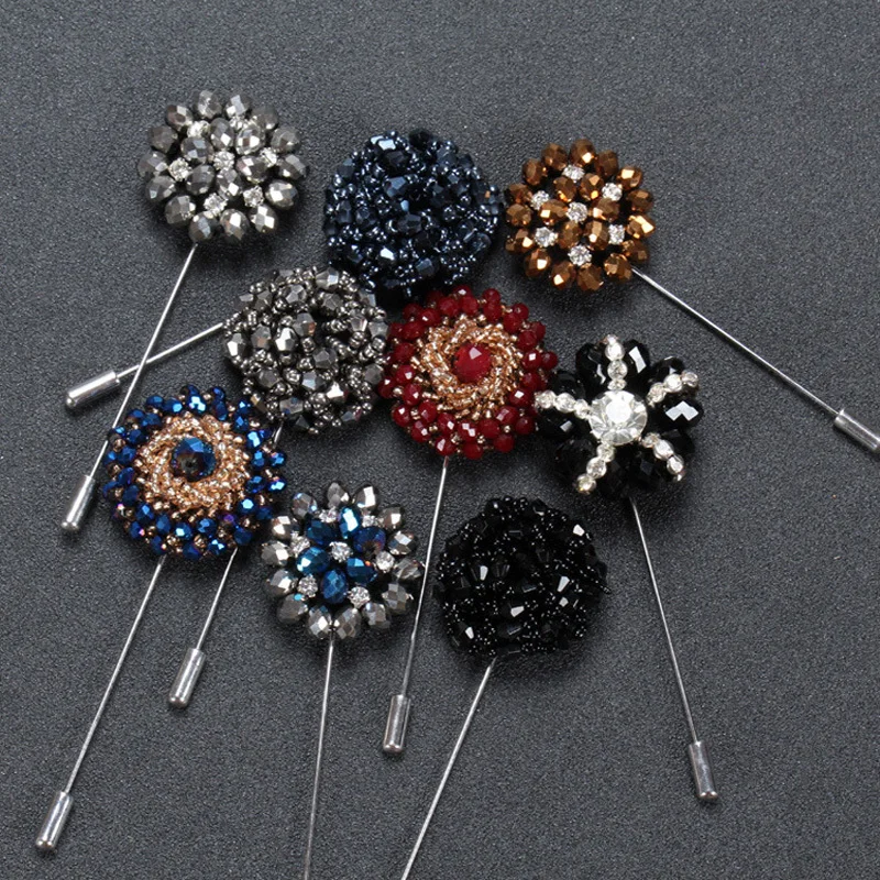 

New fashion men brooch flower lapel pin 4cm suit boutonniere pin 9 colors button flower broochers Beads handmade brooch