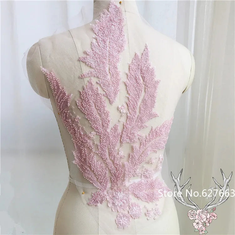 3D Blue Pink Beading lace embroidered patch applique for wedding evening dress sewing patches fashion clothing accessories