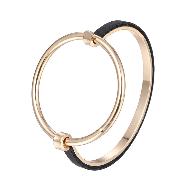 Минималистский Панк круглый браслет для женщин золотой цвет преувеличивать геометрические металлический каркас Браслеты ювелирные изделия