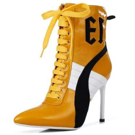 Olomm/Новое поступление, женские зимние ботильоны пикантные ботинки из коровьей кожи на тонком высоком каблуке Женская офисная обувь с острым носком американские размеры 3-9,5 - Цвет: D0144 Yellow