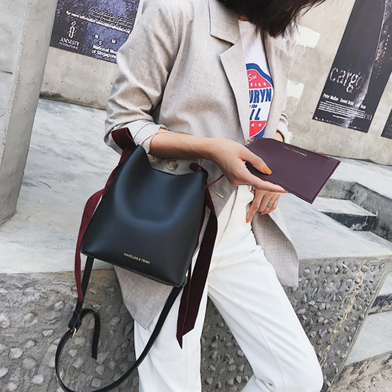 

2018 Autumn New Arrival Women Designer PU Leather Shoulder Bags Bucket Handbag Concise Totes Lady Quality Satchel Crossbody Bag