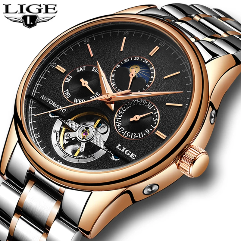 

Relogio Masculino 2018 New Mens Watches LIGE Top Brand Luxury Men's Tourbillon Mechanical Watch Men's Fashion Business Watch+Box
