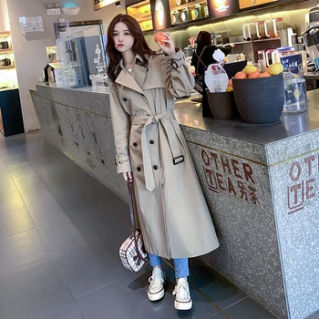 

Autumn New Korean Version of the Double-breasted Long Windbreaker Casual Wild Girls Outwear High Quality