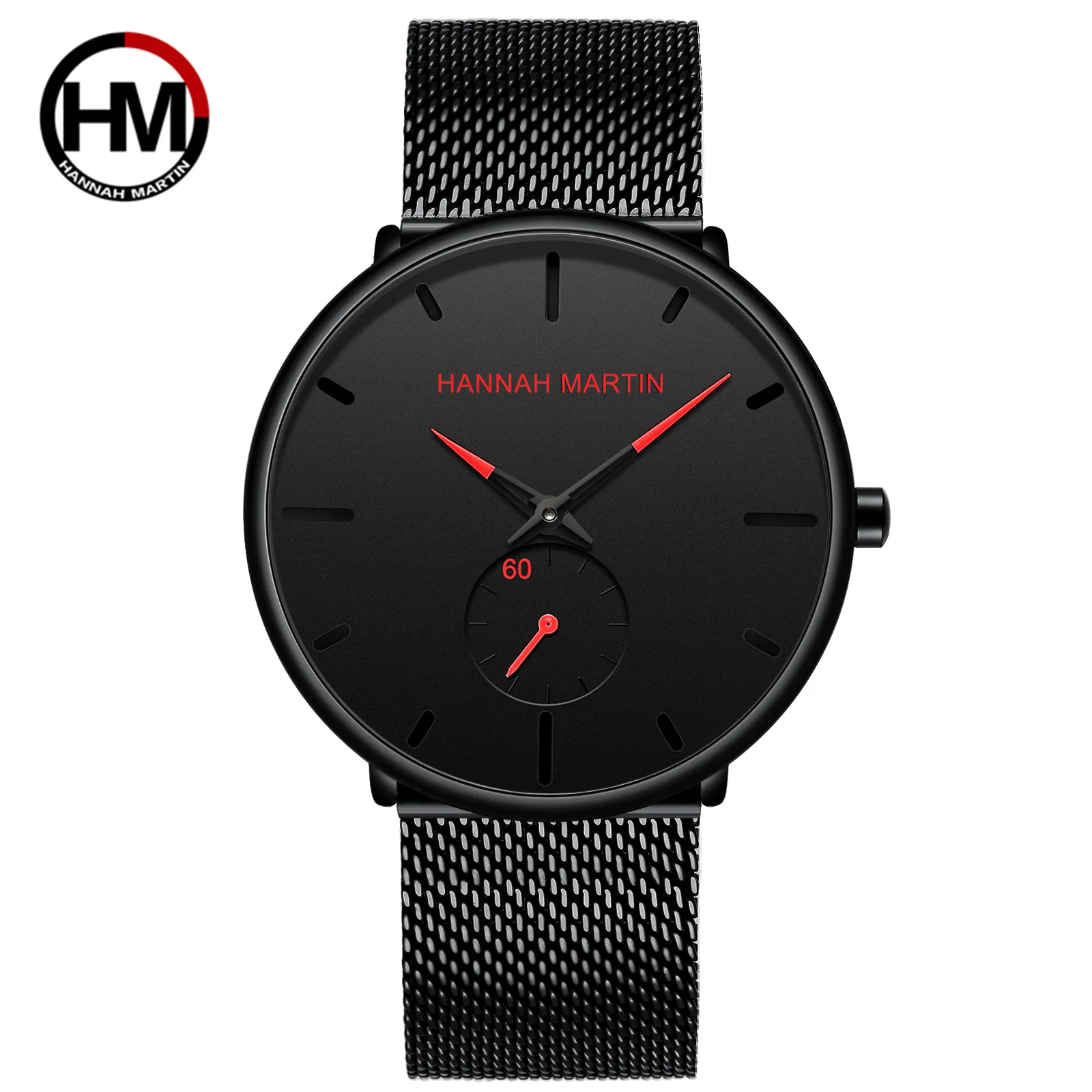 Hannah Martin, водонепроницаемые мужские часы, ремешок из нержавеющей стали, японские кварцевые мужские часы, мужские часы с функциональным маленьким циферблатом, reloj hombre - Цвет: HM100G Red