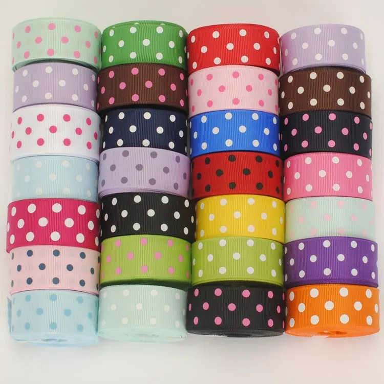 Dots Printed Grosgrain Ribbons NEW 22mm Random Set Mixed Different Color 1Y/style for haribow decoration accessory | Дом и сад