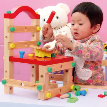 

Wood Chair Buidling Blocks Toys Multifunction Nut Assembly Disassembly Tool Combination Engineering Wooden Toy