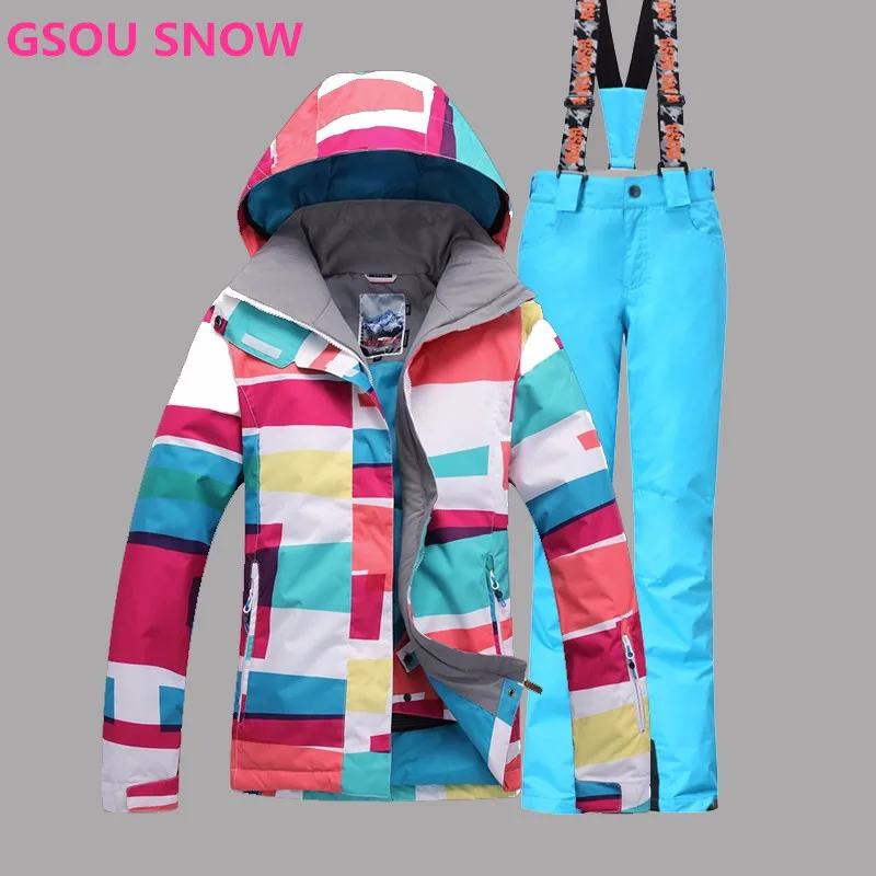 

Gsou snow 10K women ski jacket + Pants super warm winter coat snowboard Ski Sport suit Clothes Pants Outdoor Sports suits