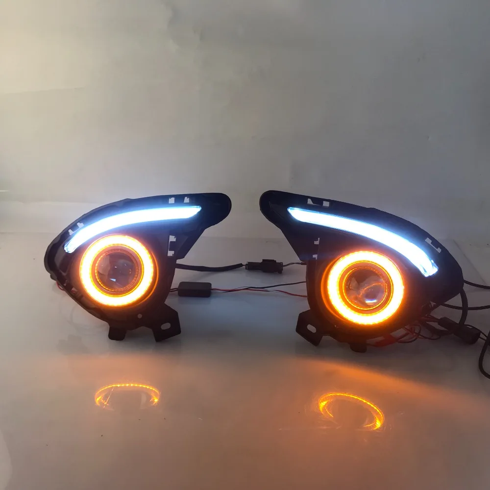 RQXR противотуманная фара вождение свет в сборе для Mazda 2 demo cob angel eye led дневные ходовые огни сигнал поворота синий ночной режим