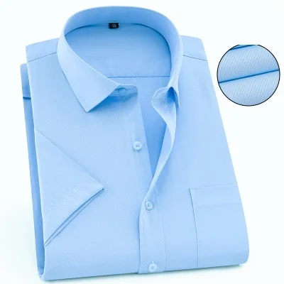 Летние мужские рубашки в полоску с коротким рукавом, офисные рубашки больших размеров, деловые рубашки синего цвета 8XL 10XL 5XL 9XL, мужские классические рубашки - Цвет: Небесно-голубой