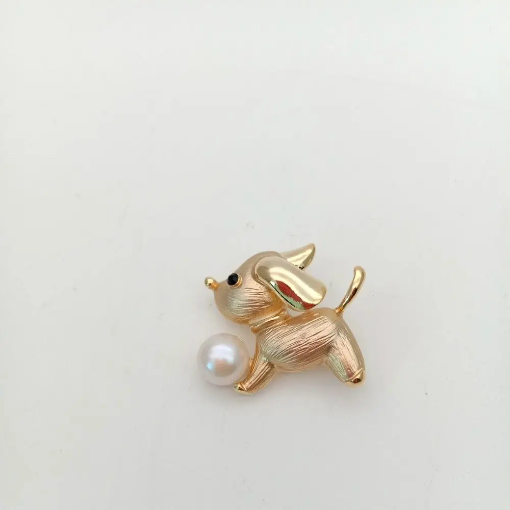 

1pc 32x36mm Yellow golden plated Cz micro pearl puppy brooch
