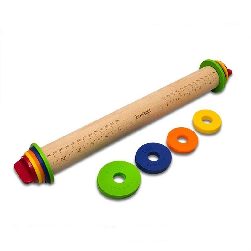 1Pcs Wooden Baking Stick Rolling Pin Fondant Adjustable Rolling Pins MultifunctionThickness Embossing Patterned Cake Tools
