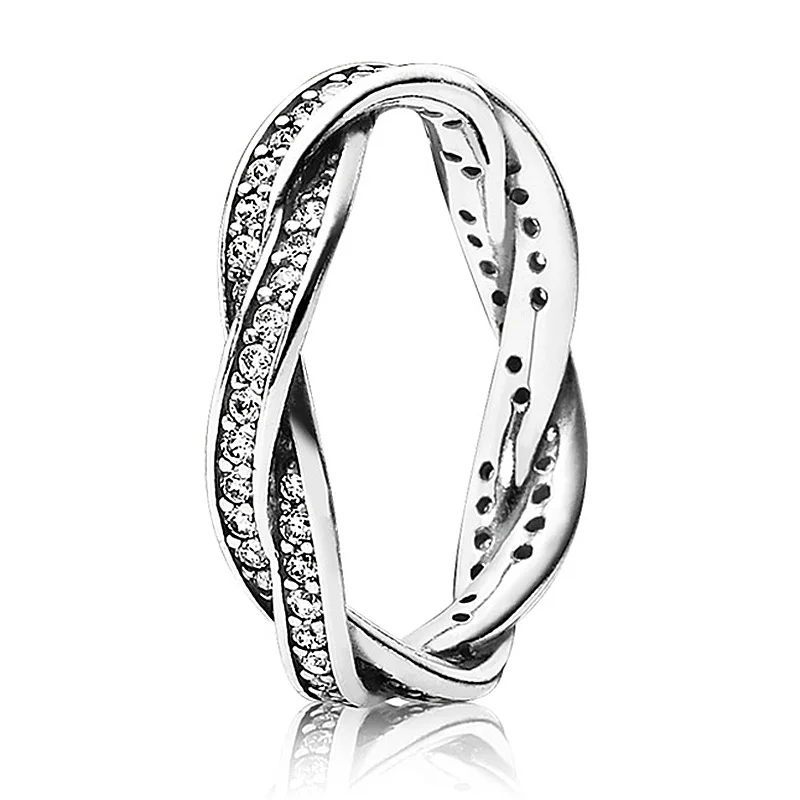 

Authentic 925 Sterling Silver Ring Pave Love Eternal Braided With Crystal Ring For Women Wedding Party Gift Fine Jewelry